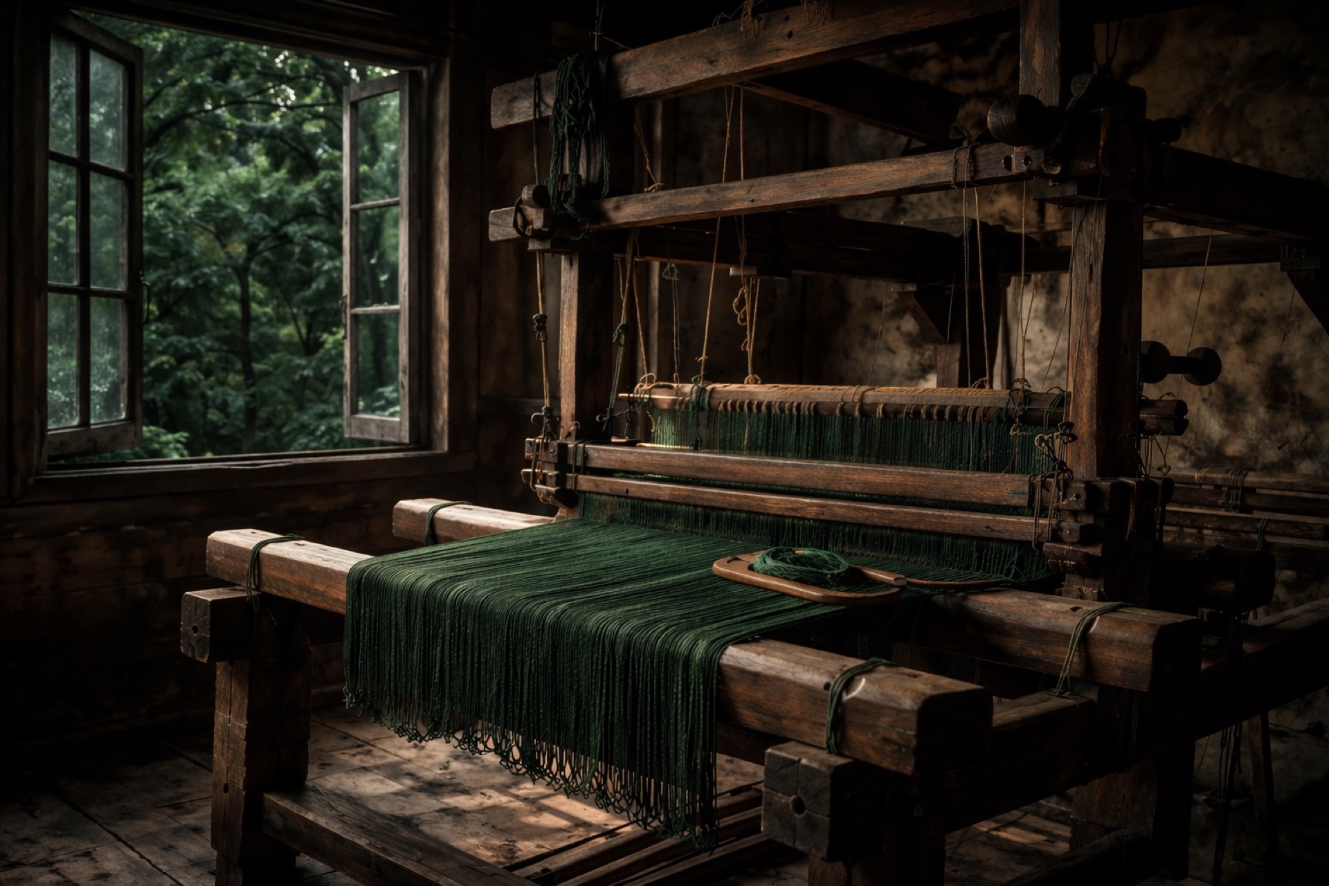 Rustic weaving studio with natural light